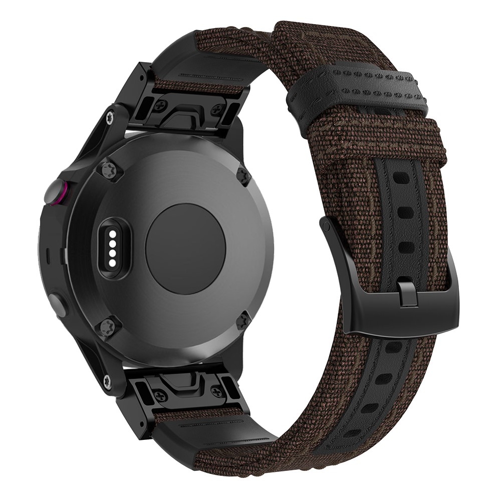 (Gr. S) Garmin Fenix 6 / 6 Pro / 5 / 5 Plus / Forerunner 935 Nylon / Echtleder Armband (Gelenkumfang 153-215 mm) - Braun / Schwarz