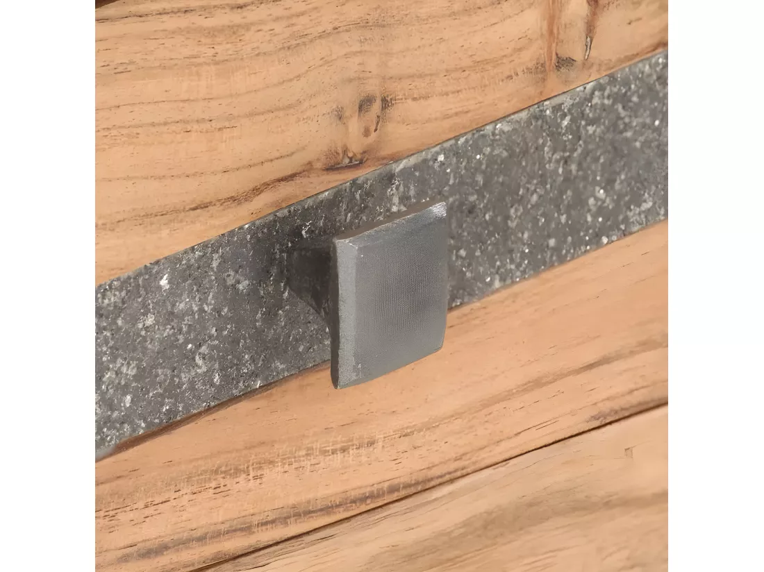 Console 2 tiroirs acacia massif clair et métal gris Phani