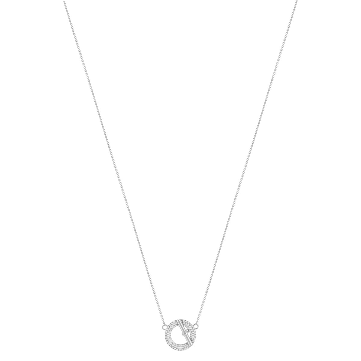 Collier argent 925 motif fermoir T/bar serti de zirconias 42 à 45 cm