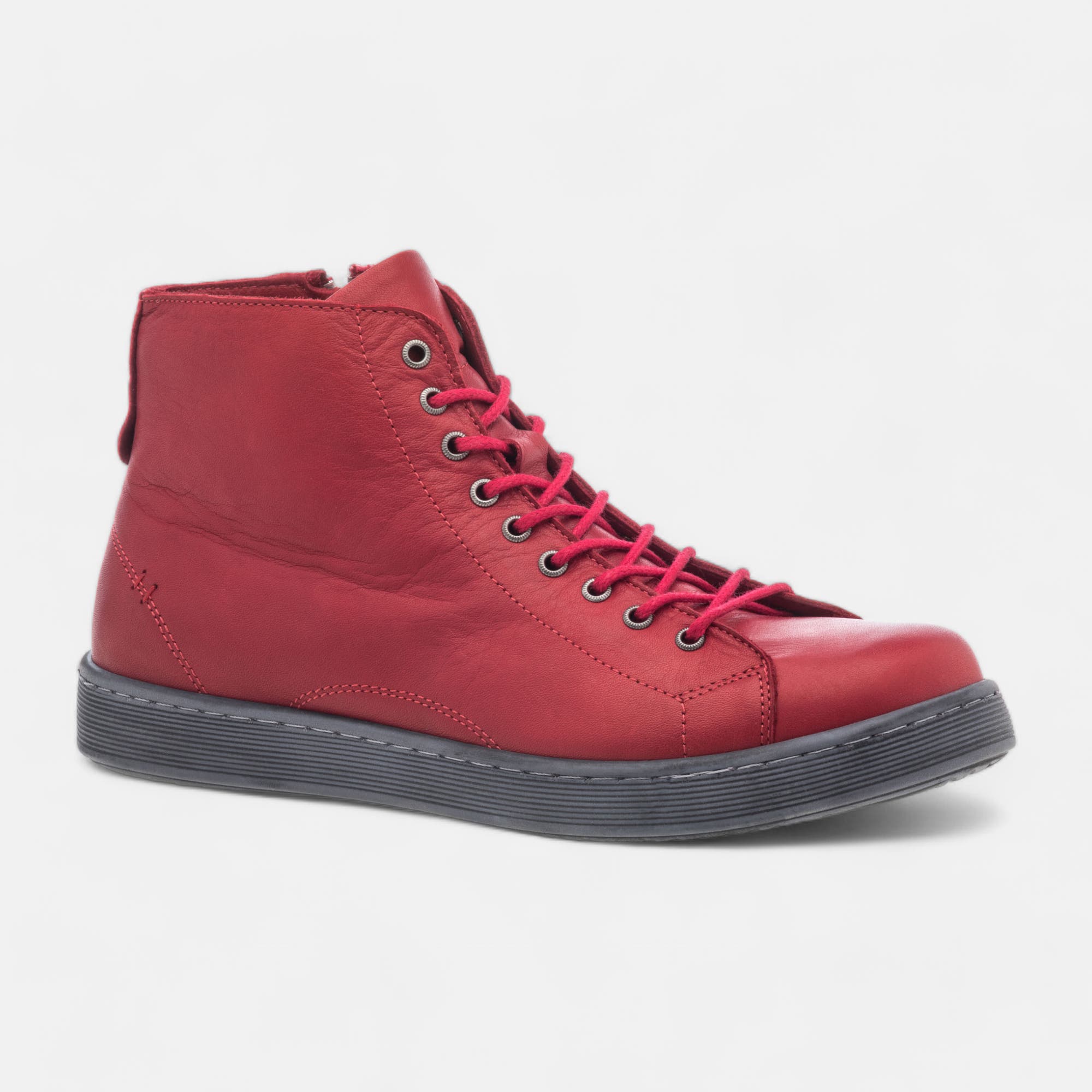 Baskets hautes Femme en cuir rouge