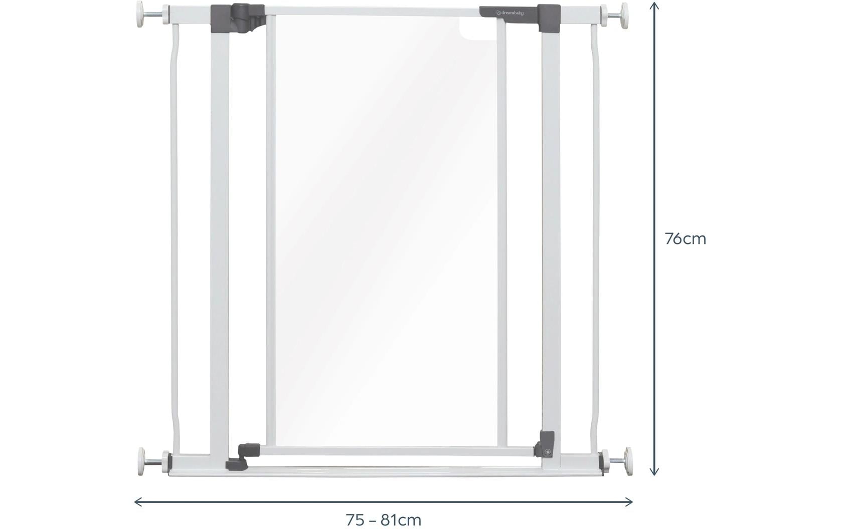 Türschutzgitter Peek-a-Boo 75 cm - 81 cm<br>Einklemm-Türschutzgitter mit transparenter Frontplatte für Sicht