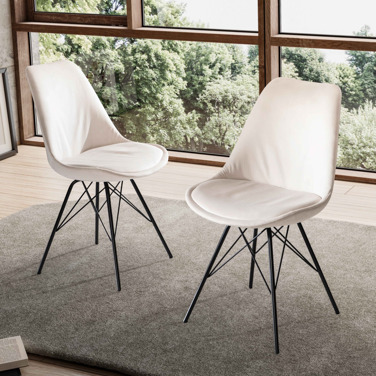 2er-Set Polsterstühle - beige - Samt