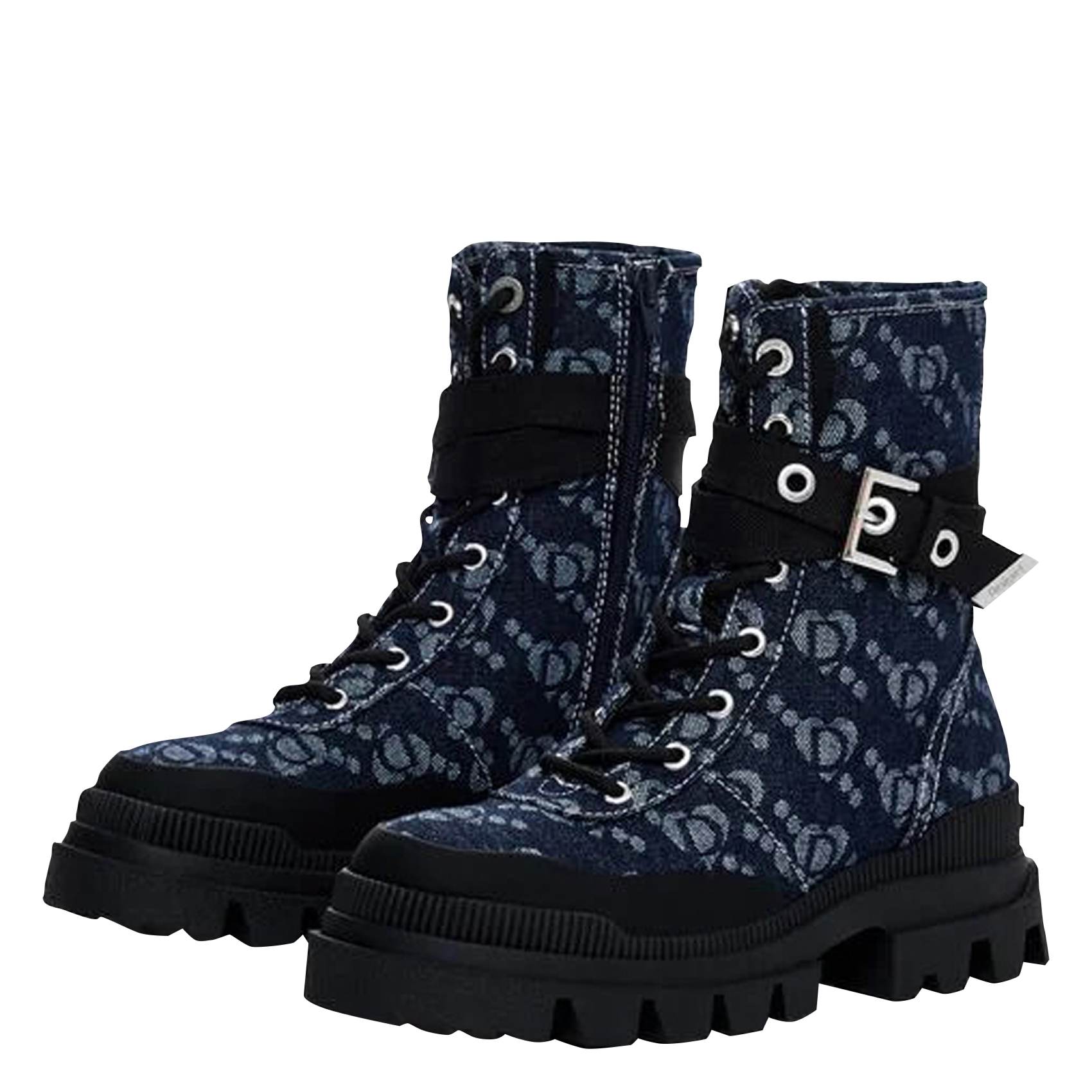 Bottines crantées en denim imprimé| Bleu