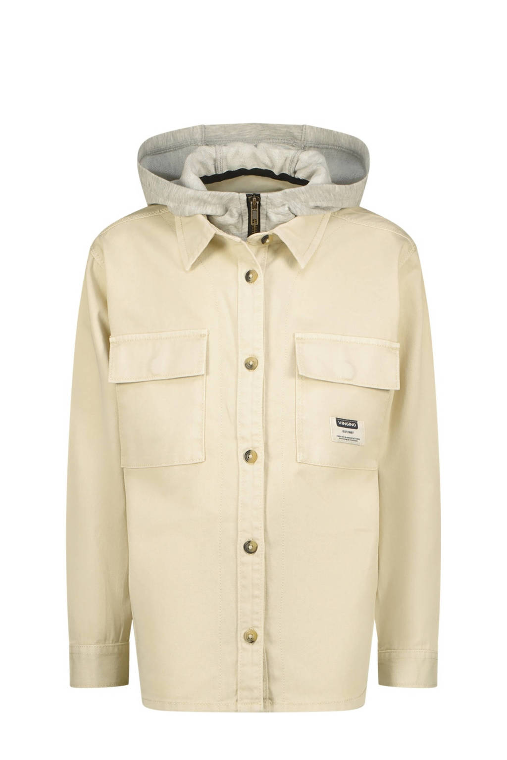 Vingino overshirt Lior met capuchon ecru/grijs melange