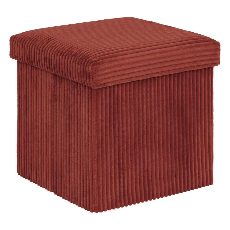 Atmosphera Hocker/poef Ribcord opvouwbaar - donkerrood - 38x38cm