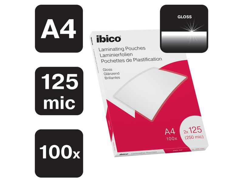 Ibico Laminierfolie Premium A4 125 µm, glänzend, 100 Stück Glänzende Premium Heisslaminierfolien