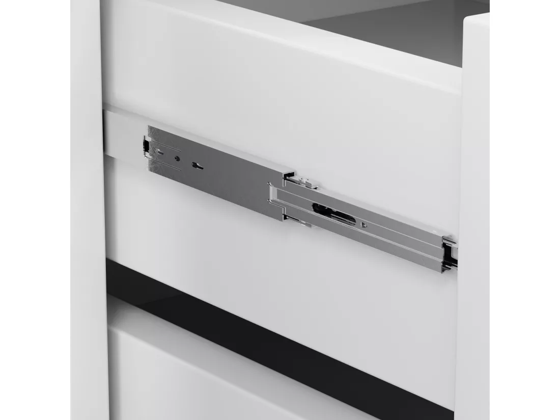 Table basse brillante 2 portes et 2 tiroirs, panneaux de particules, 100x50x45cm, Blanc