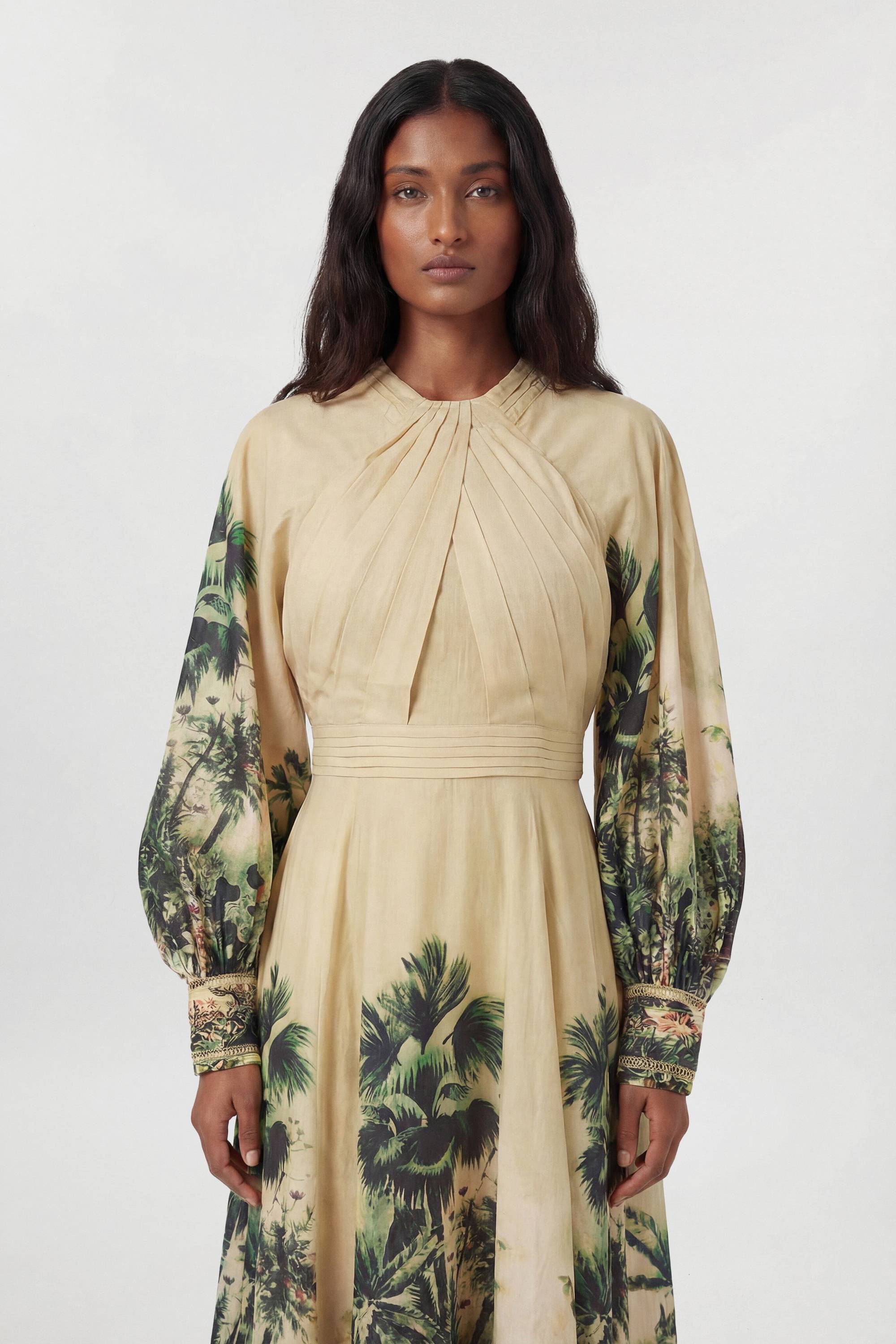 KarenMillen Robe Maxi Tissée À Imprimé Botanique Avec Manches Ballon Petite