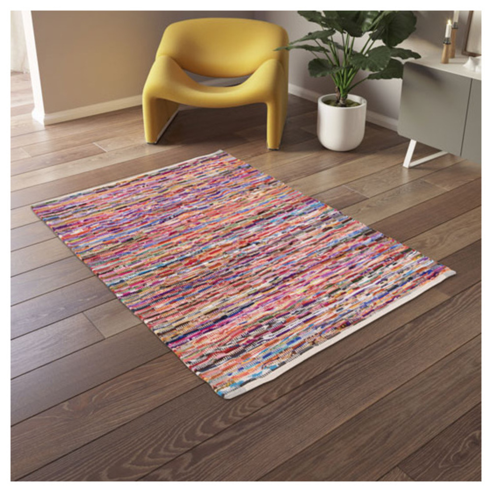 Tapis chindi en matière recyclée - unicité - multicolore - 75 x 150 cm