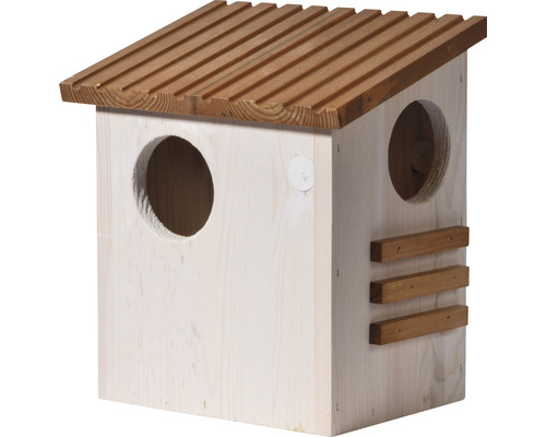 Eekhoornhuisje, dobarhout, 26 x 19 x 29 cm, bruin en wit