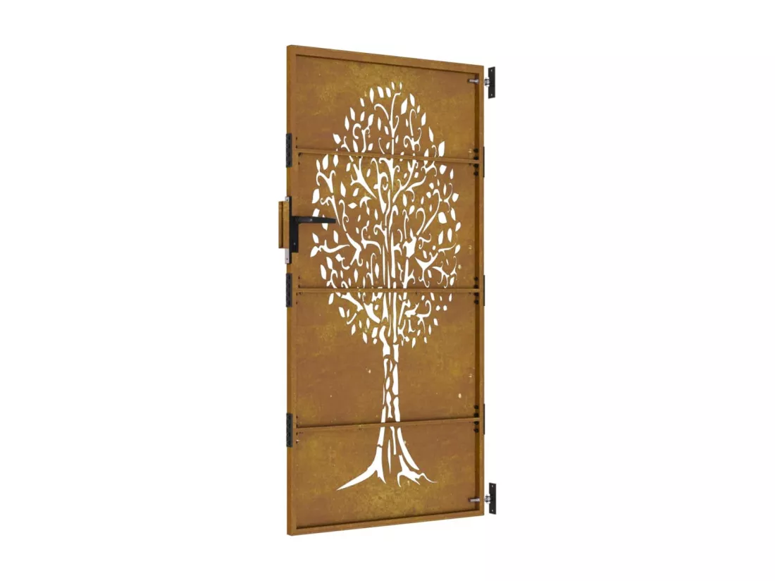 Portail de jardin 85x200 cm acier corten conception de l'arbre