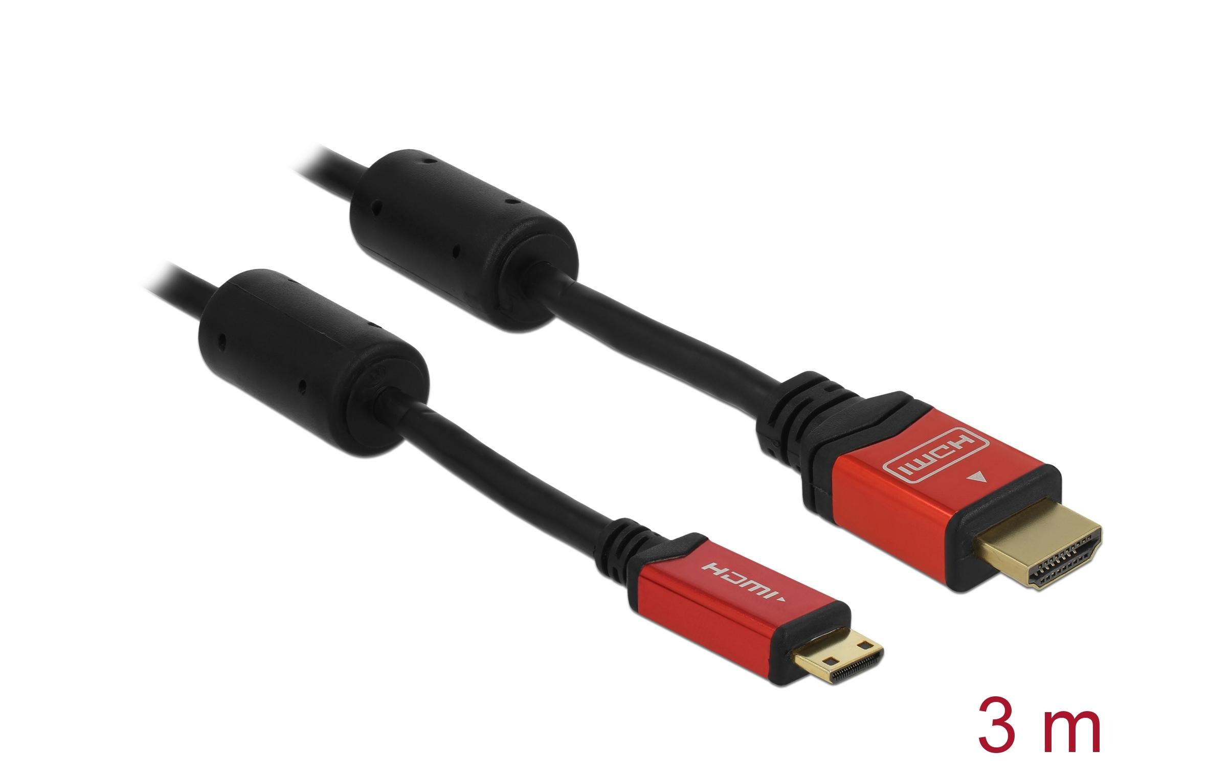 Kabel 4K 30Hz HDMI - Mini-HDMI (HDMI-C), 3 m, RotDelock Kabel High Speed HDMI mit Ethernet – HDMI A Stecker > HDMI Mini-C Stecker 4K 3 m