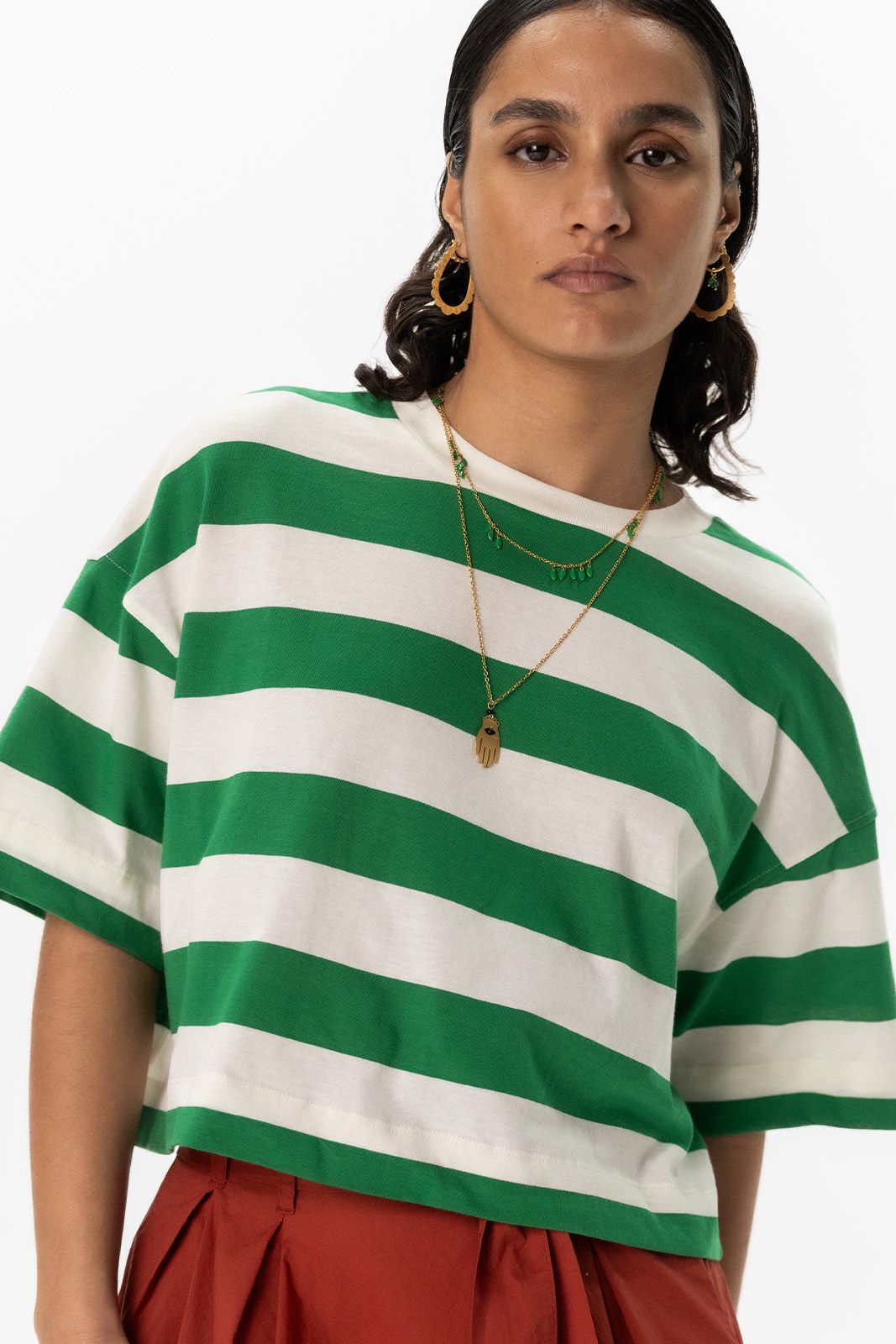 Groen gestreept cropped T-shirt