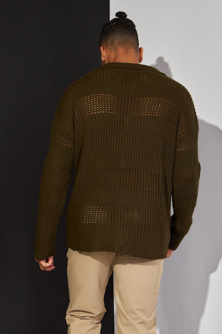 Gilet en maille ajourée kaki