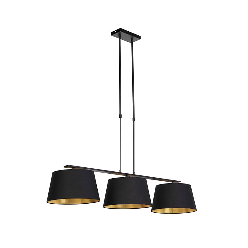 Hanglamp met katoenen kappen zwart met goud 32cm - Combi 3 Deluxe