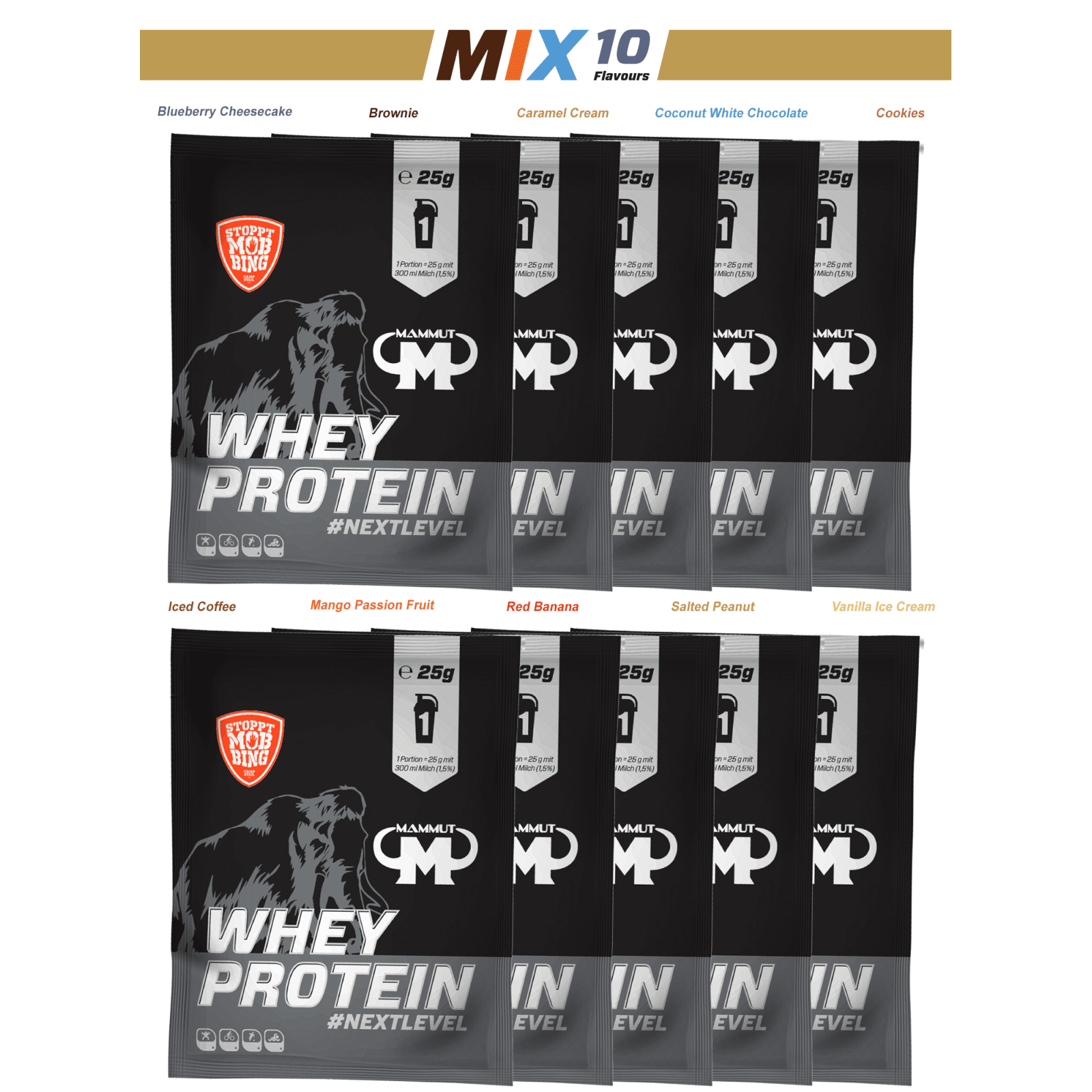 Whey Protein Mixed Beutel - 10 Geschmacksrichtungen (10x25g)