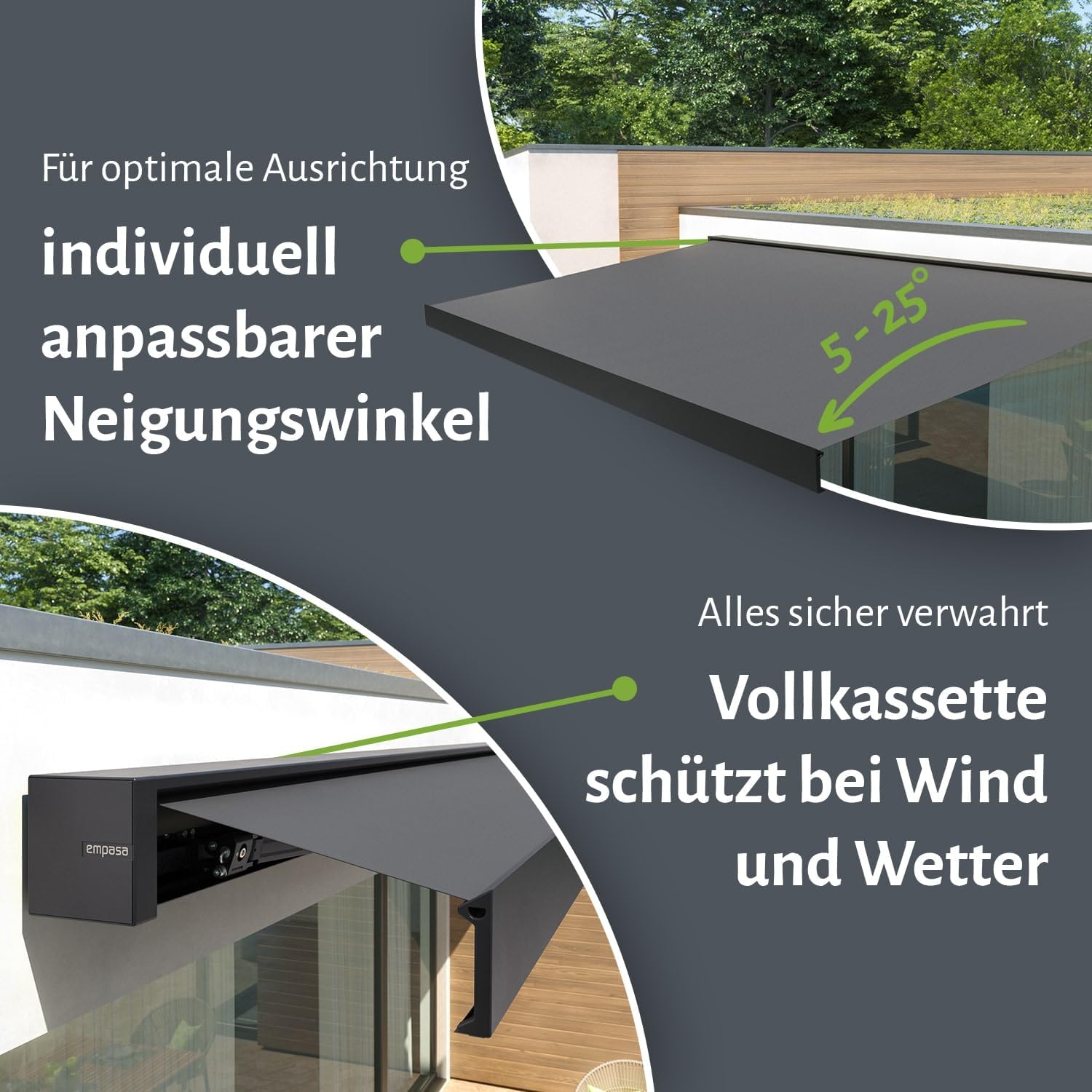 empasa elektrische Vollkassettenmarkise Cube ONE Smart Home kompatibel mit WiFi-Motor Markise Sonnenschutz Kassettenmarkise kubisches Design, Farbe:Sand, Größe:3.5 x 3 m