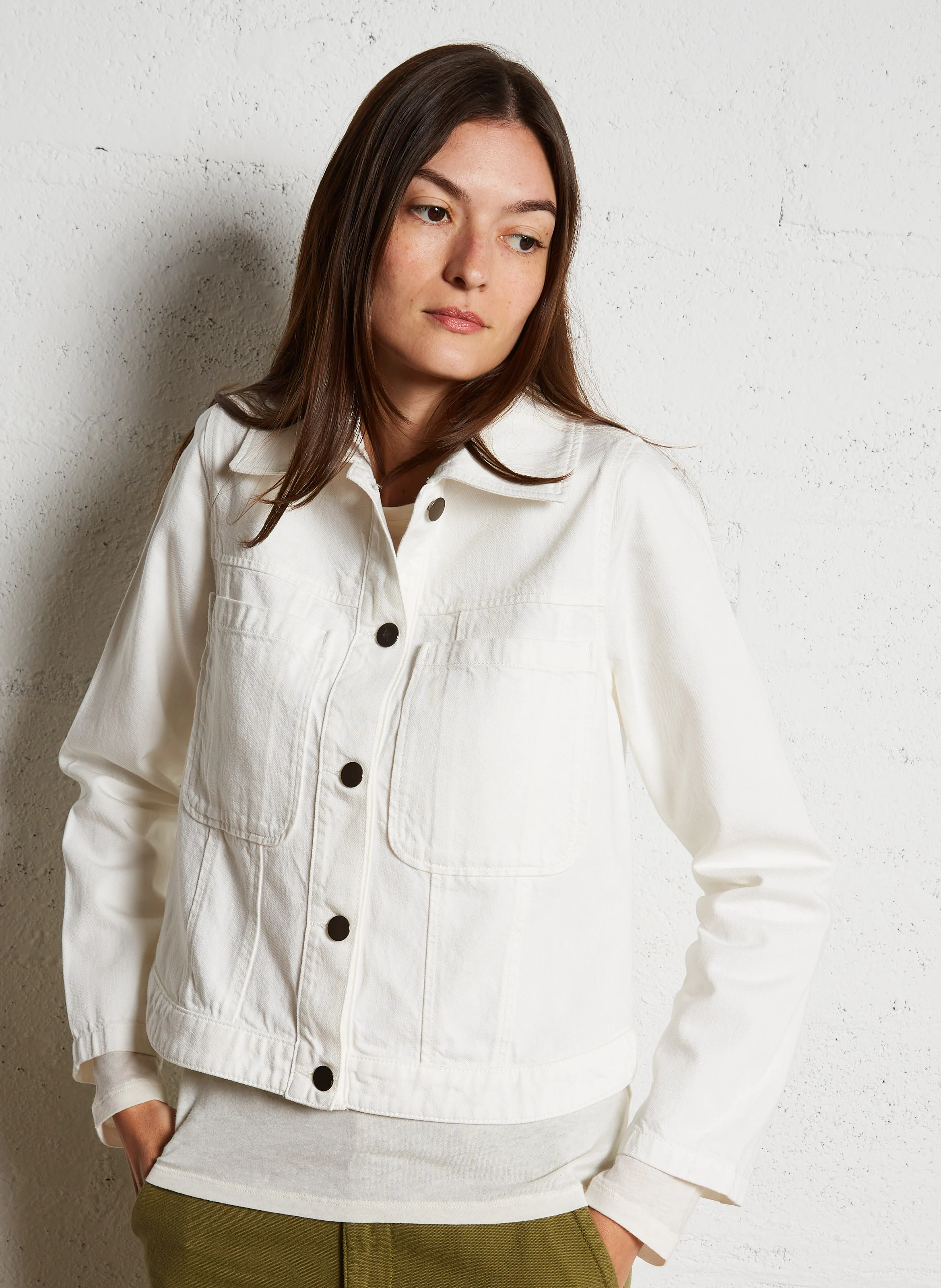 DESIGN - Veste en jean col classique | Blanc