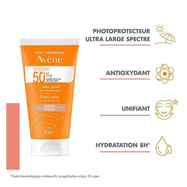 Protetor solar Avène com cor, anti-luz azul, FPS 50+, 50ml