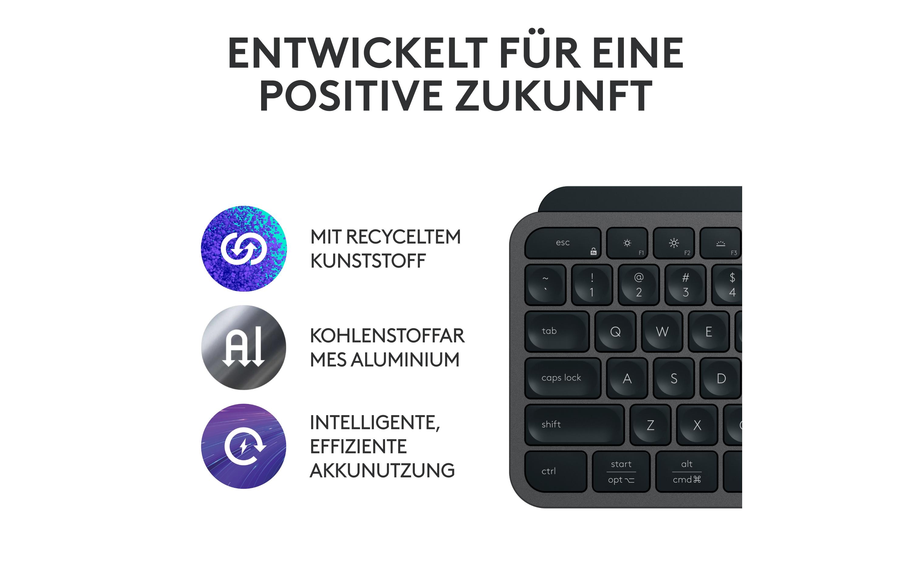 Tastatur MX Keys S CH-LayoutKomfortable Tastatur mit Multi-Device Kopplung und intelligenter Beleuchtung