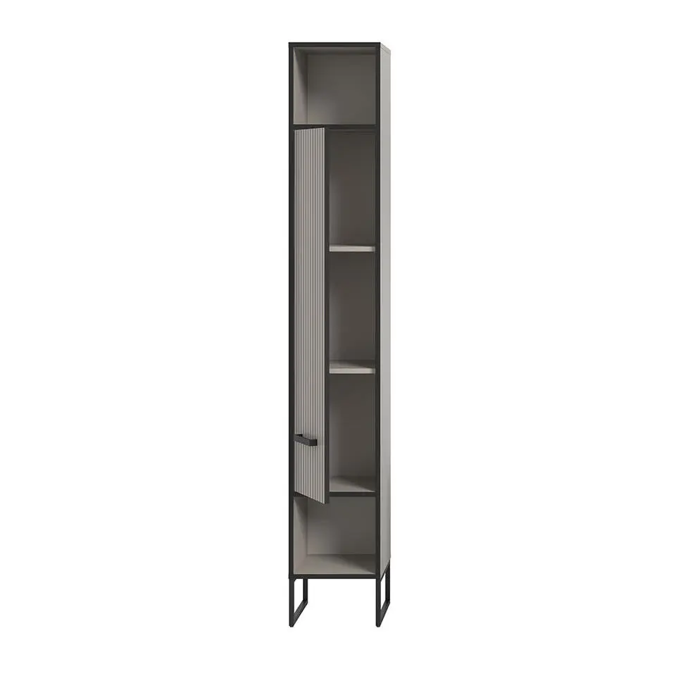 Hioshop Bagno kolomkast 1 deur 2 vakken lichtgrijs- crèmekleurig