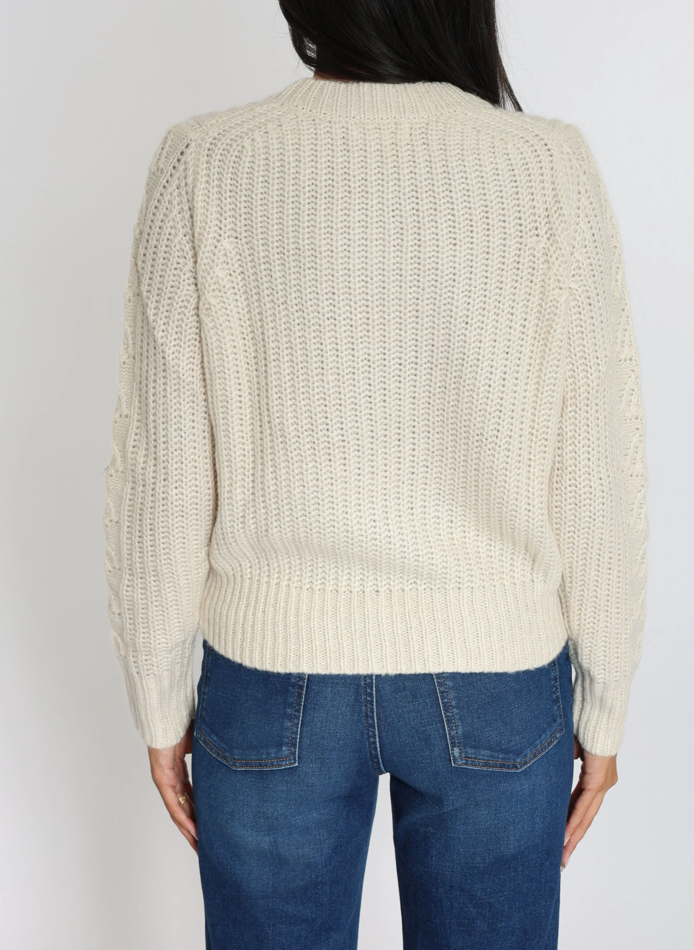 LANA - Pull droit col rond en maille mélangée | Blanc