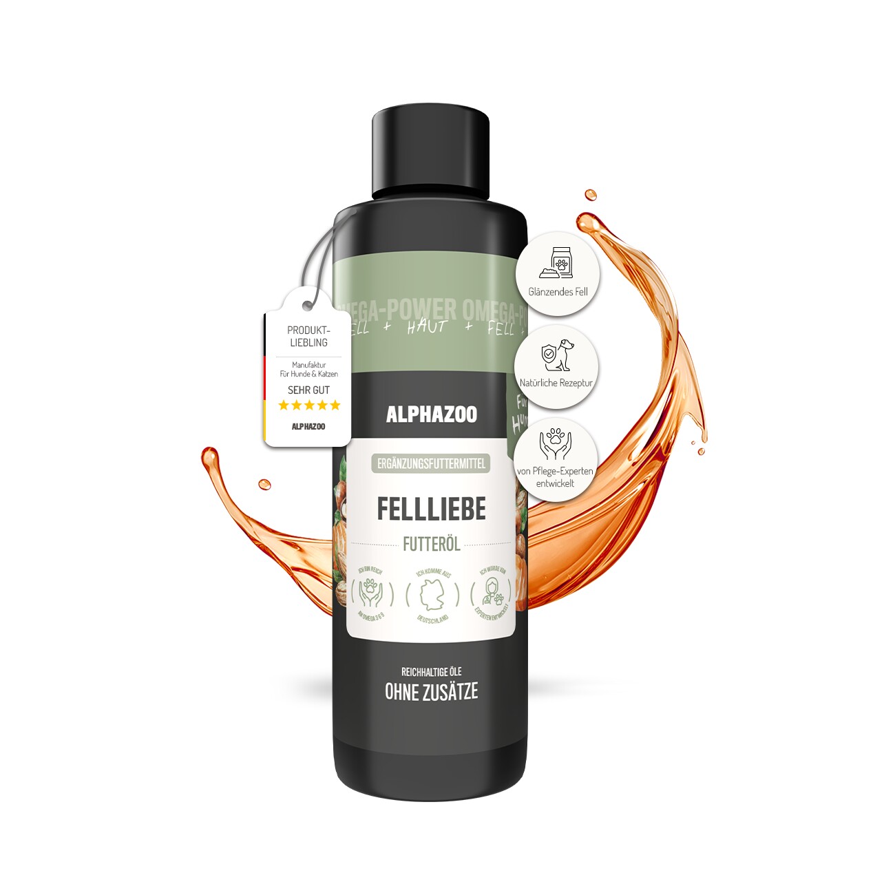 ALPHAZOO Fellliebe Futteröl für Hunde und Katzen 250 ml