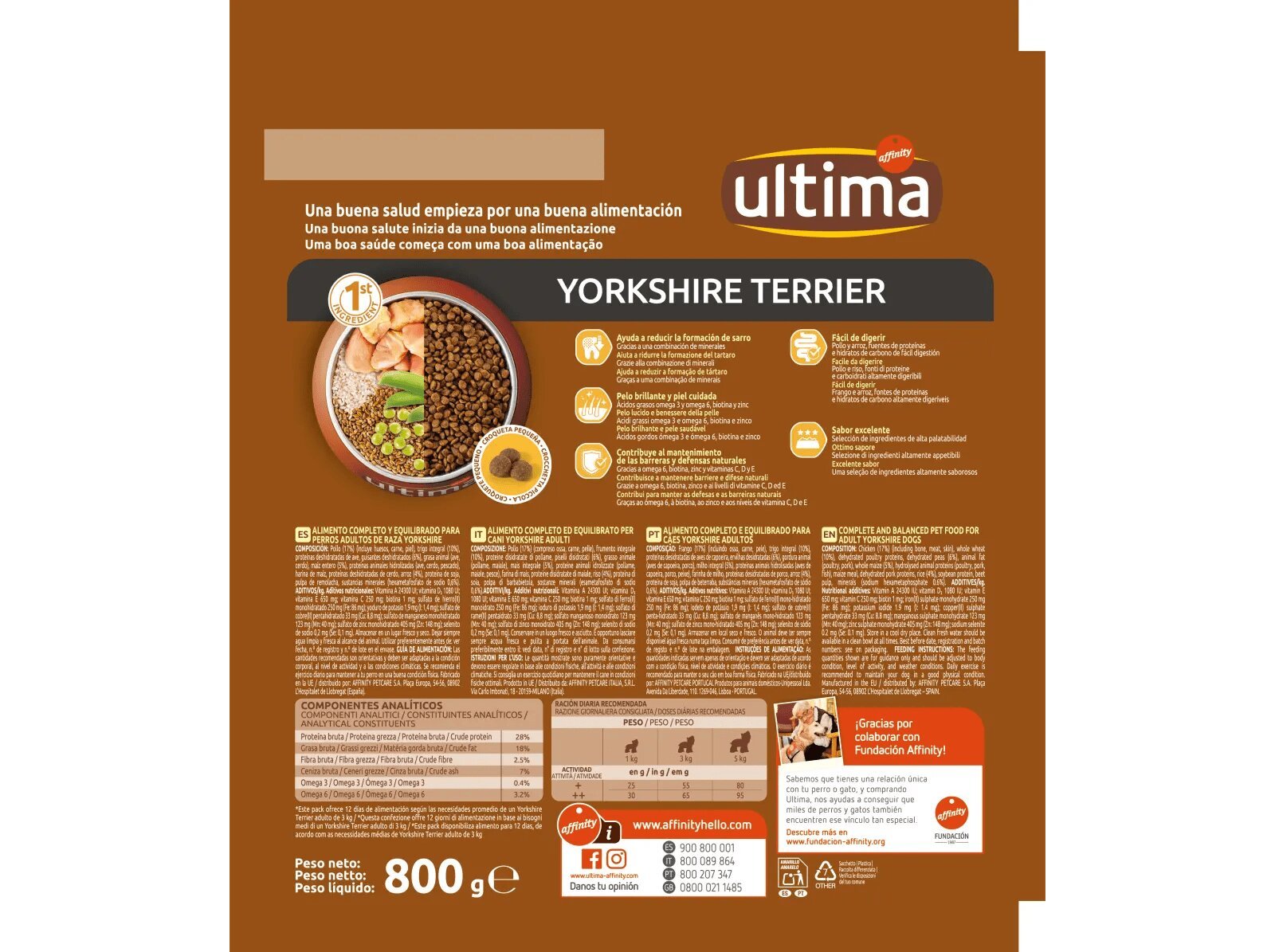 RAÇÃO PARA CÃO ULTIMA YORKSHIRE TERRIER COM FRANGO 800G