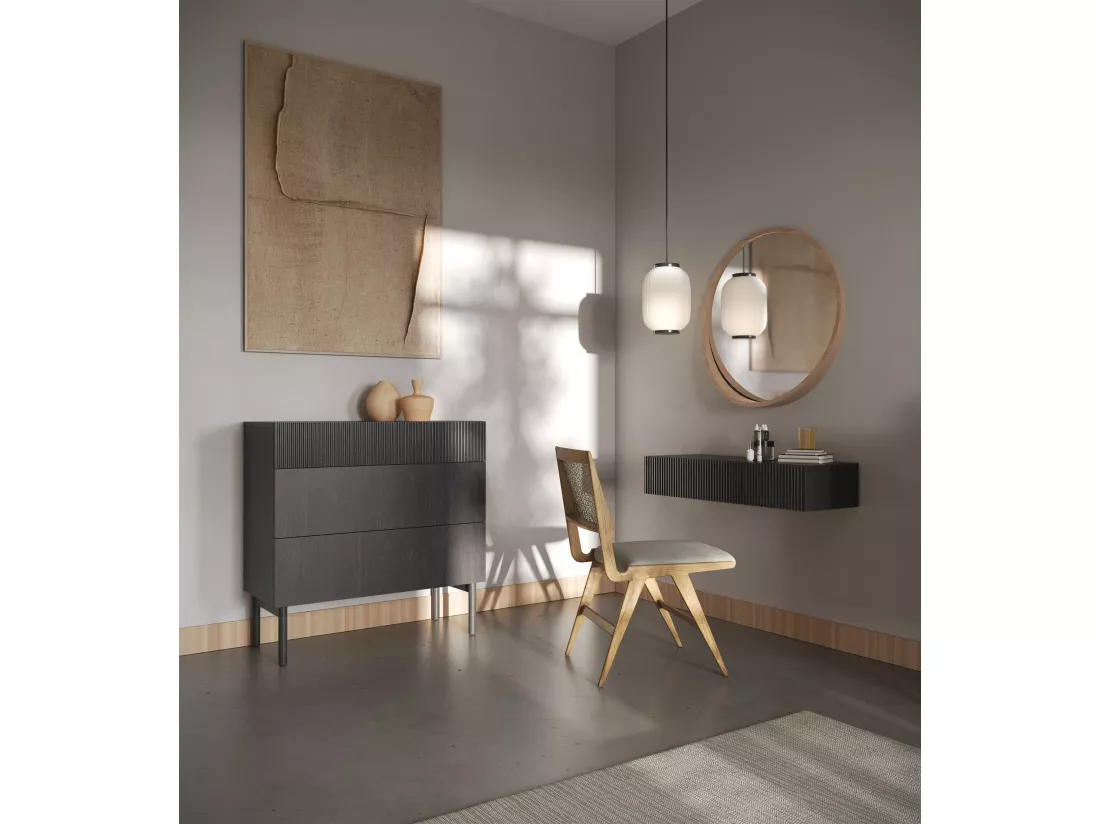Commode - 90 cm - 3 tiroirs - couleur du bois de frêne Portland - NOLIE