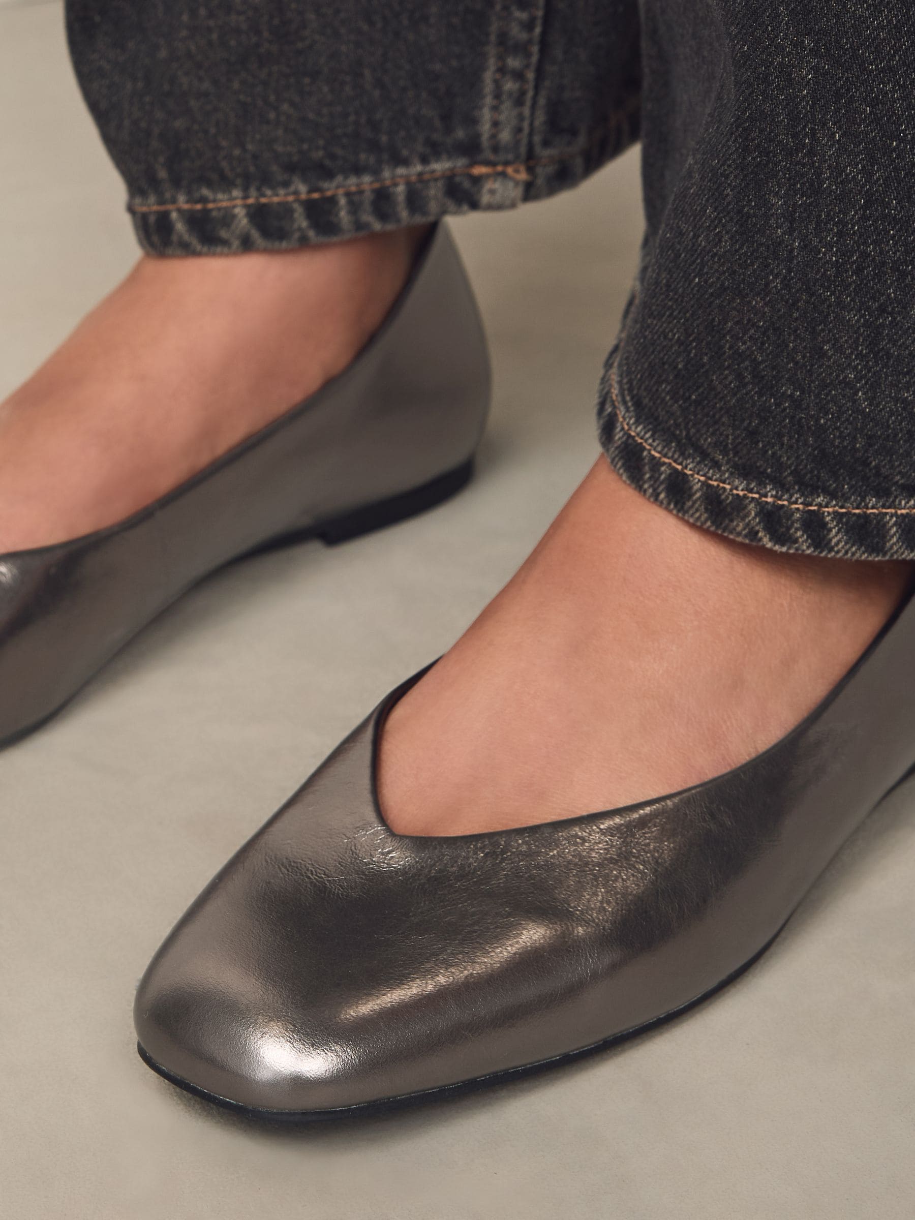 Tin - Forever Comfort® Leather Square Toe Ballerina Flats