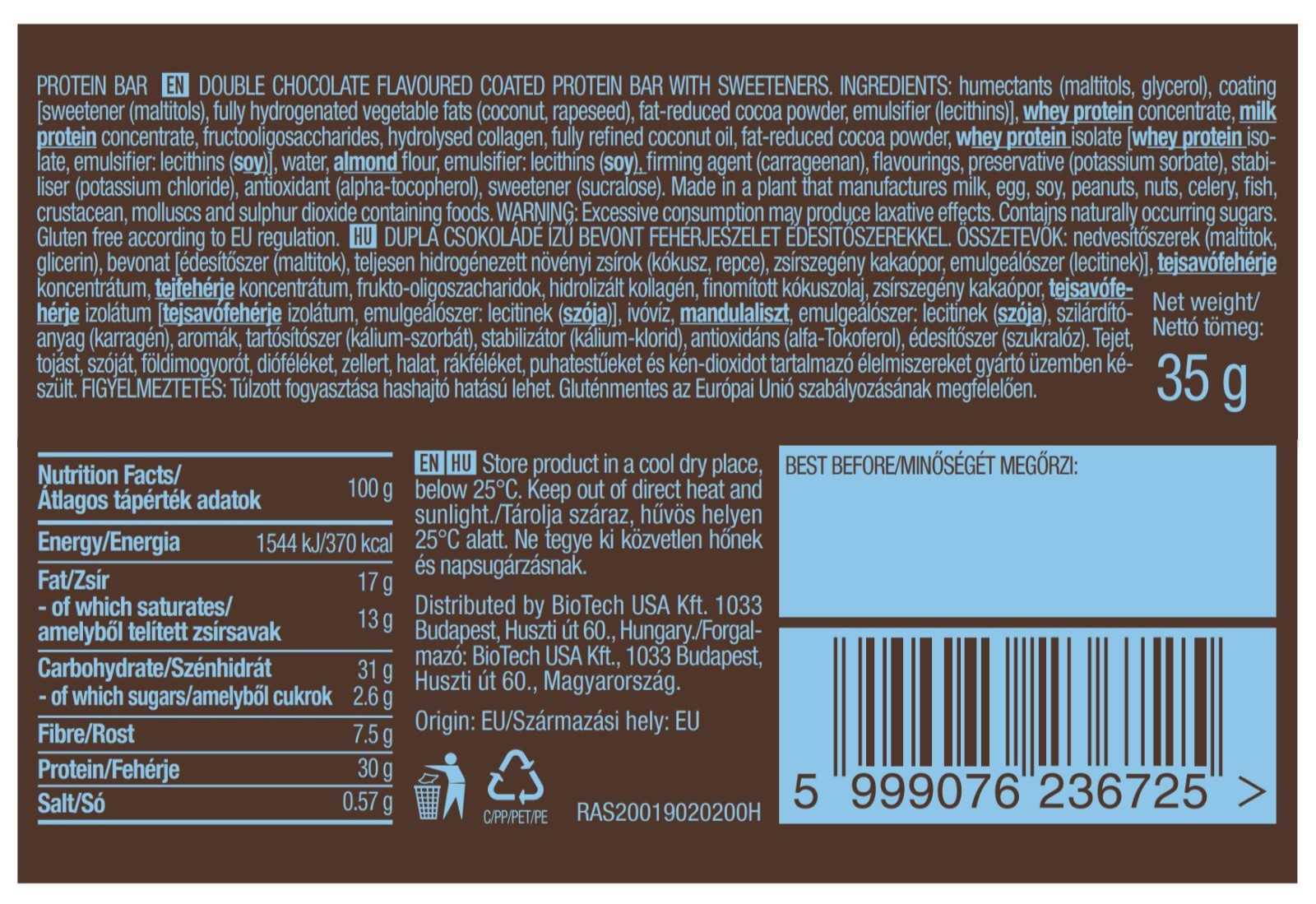 Barra de proteína Biotech USA 35 gramas