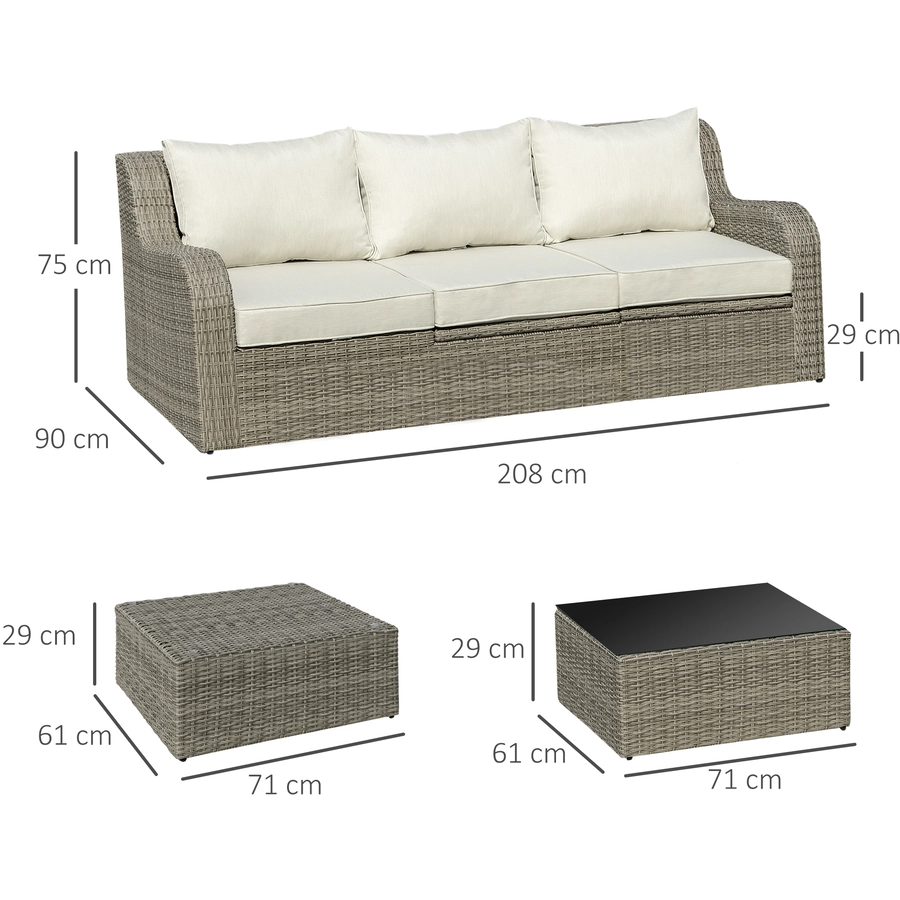 Outsunny Gartenmöbel Set mit anhebbarem Beistelltisch grau