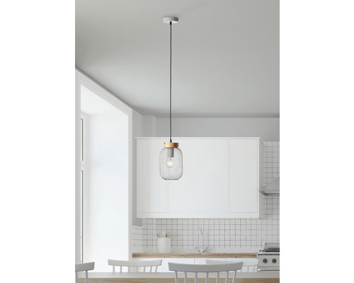 Hanglamp, 1-lichts, HxØ 112x16 cm, lichtgrijs hout