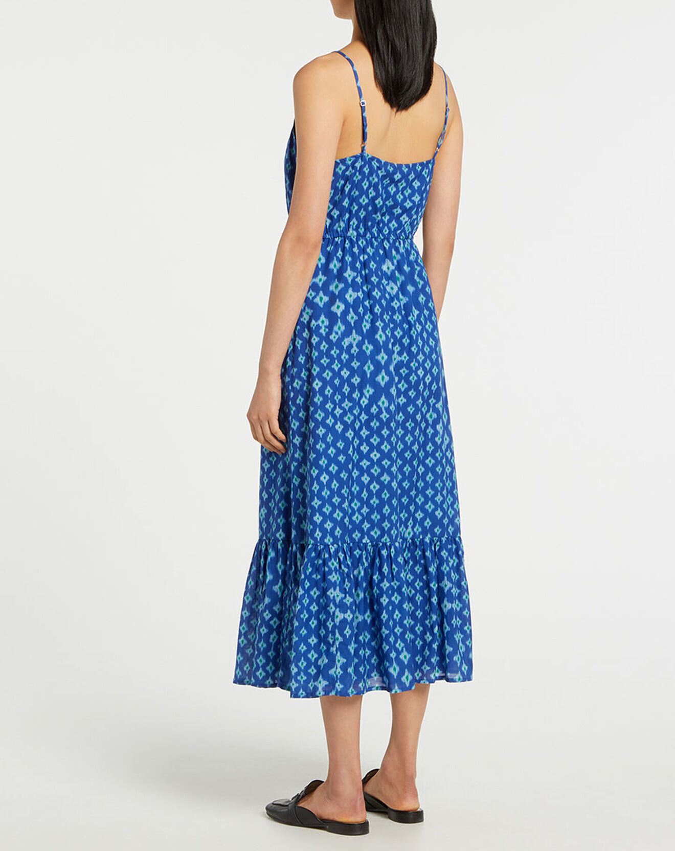Galeries Lafayette Robe longue et fluide imprimé bleue