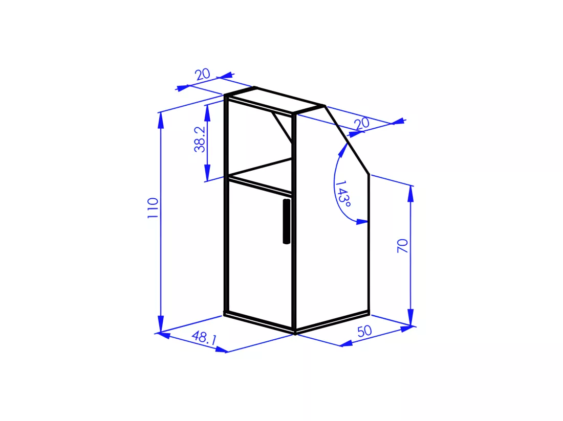 Meuble sous pente 1 porte, 2 étagères et 1 niche - Blanc et naturel - ADEZIO
