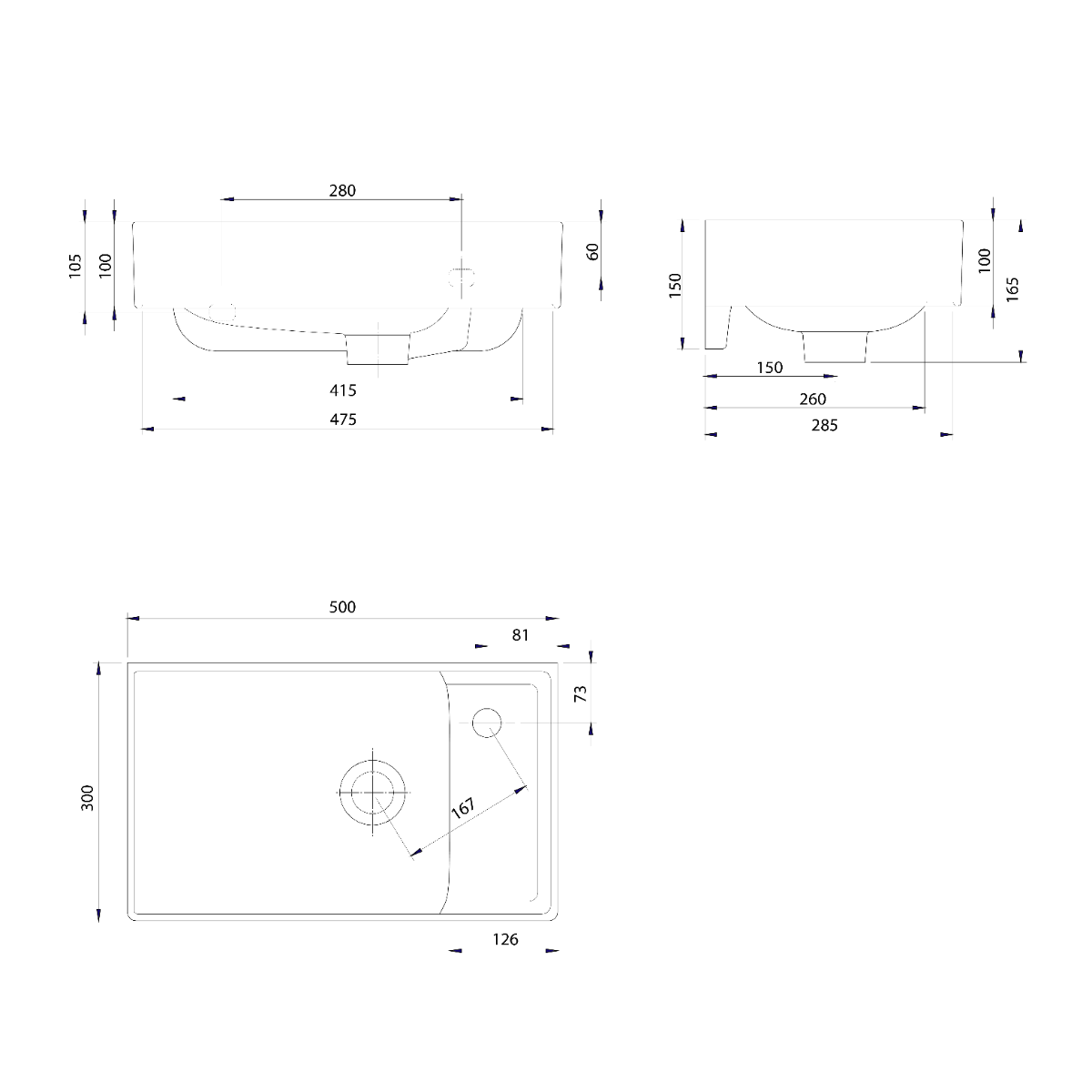 Sapho Nuali keramieke wastafel 50x30cm wit