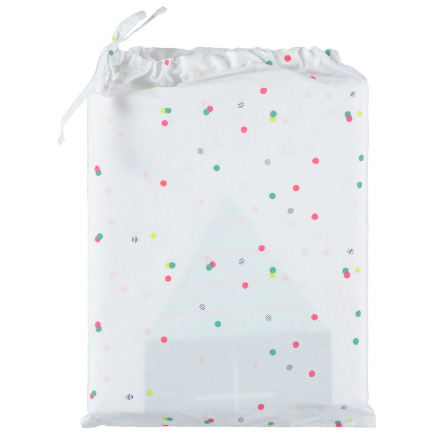 Set housse de couette et taie d'oreiller à pois et maisons printés - Ecru