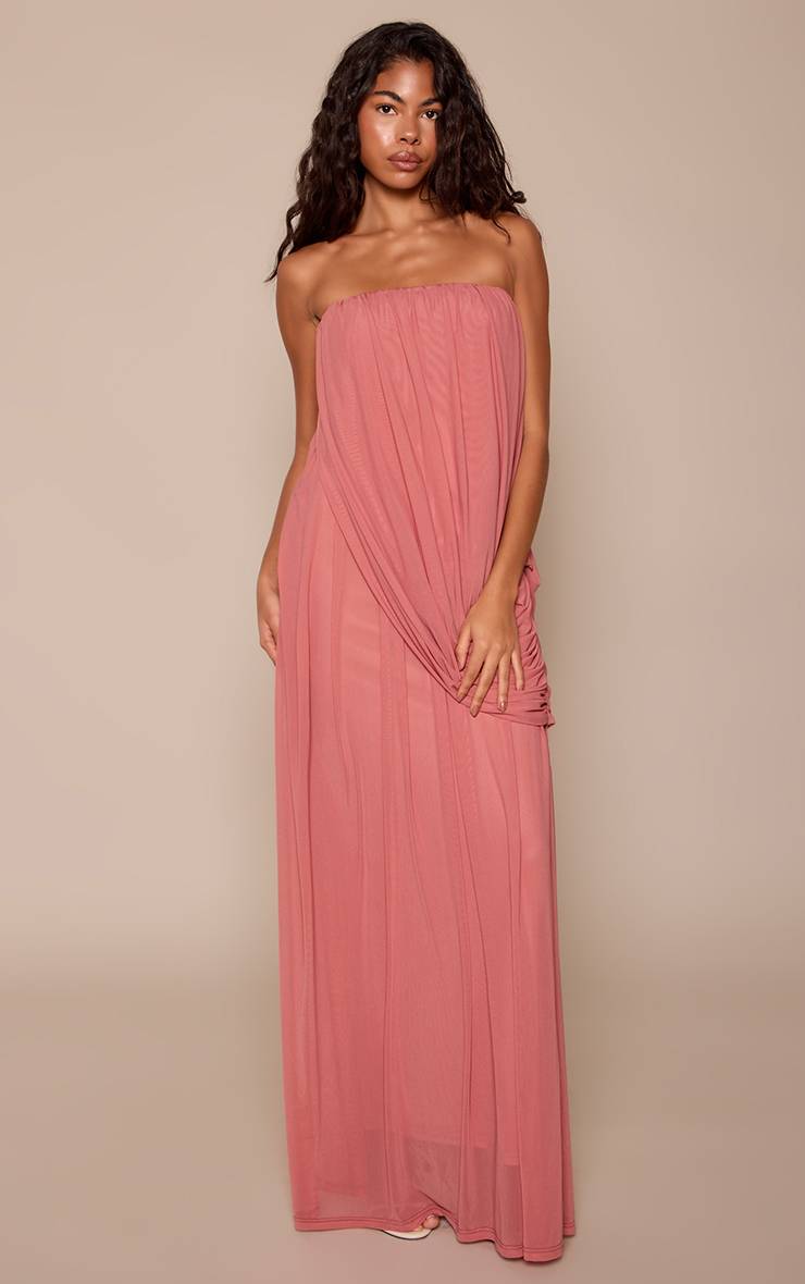 Rose Poudré Robe Maxi Bandeau Drapée En Mesh