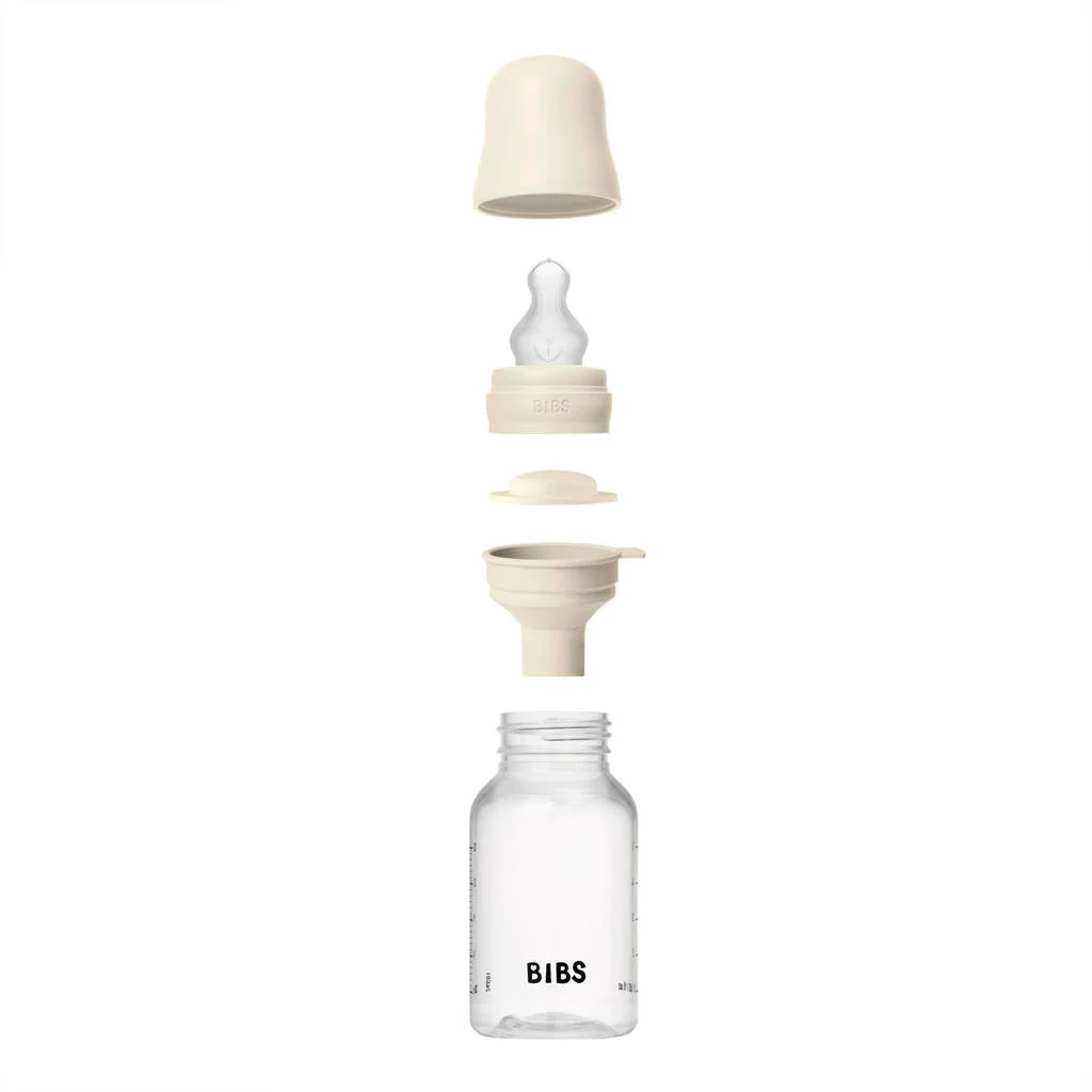 BIBS Babyfles 150 ml - Ivory - met silicone speen en opvouwbare trechtertje