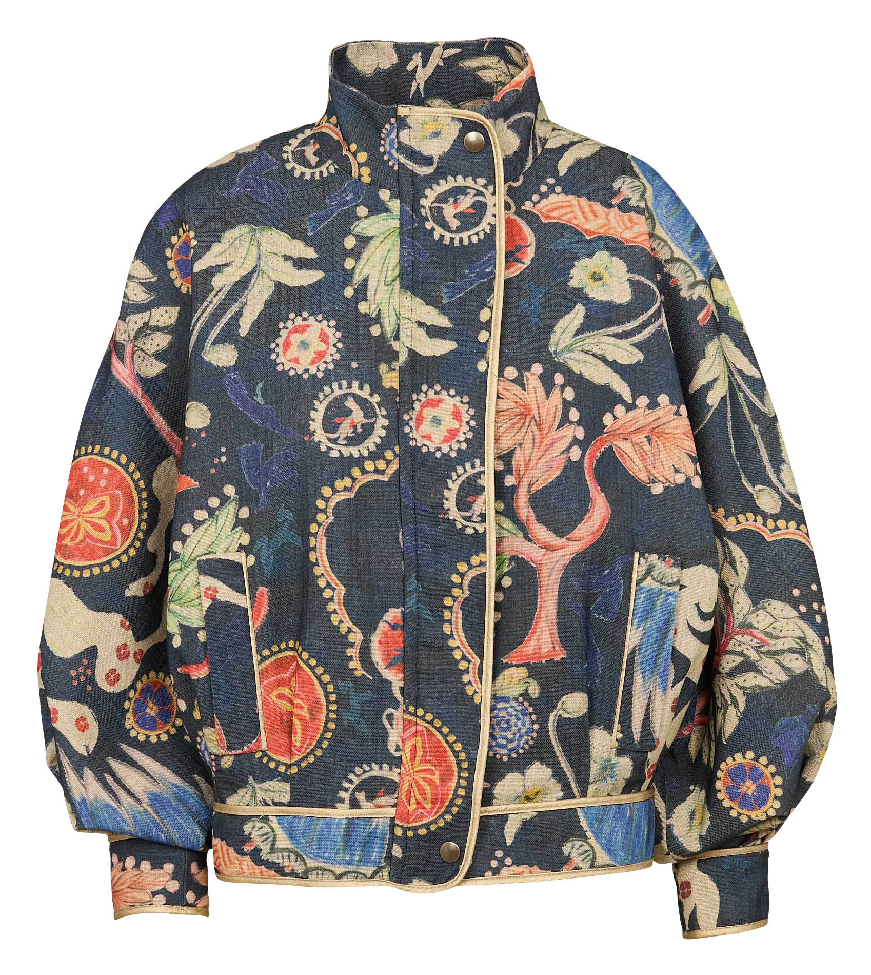Blouson oversize col montant imprimé | Bleu