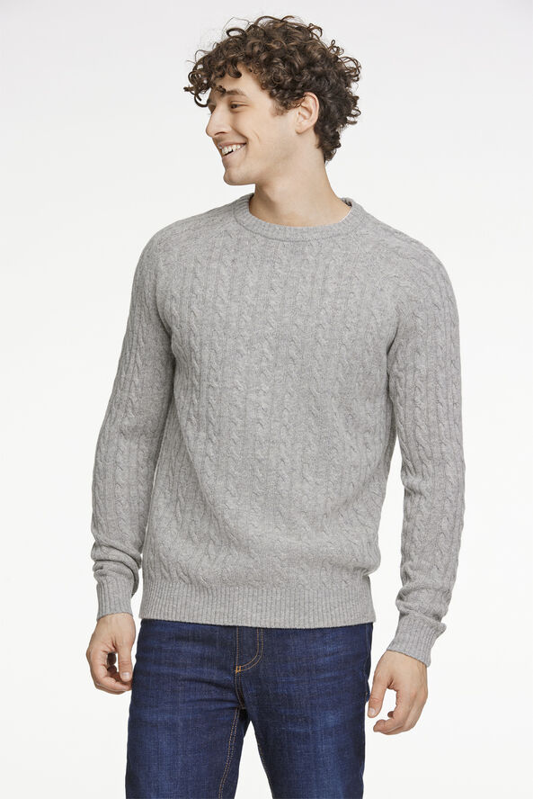 Lindbergh Lambswool raglan cable o-neck Mid grey mel