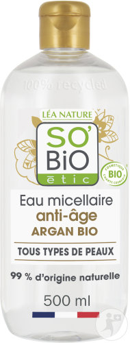 So'Bio Étic Précieux Argan Eau Micellaire Anti-Âge Visage/Yeux Tous Types Peaux Flacon 500ml