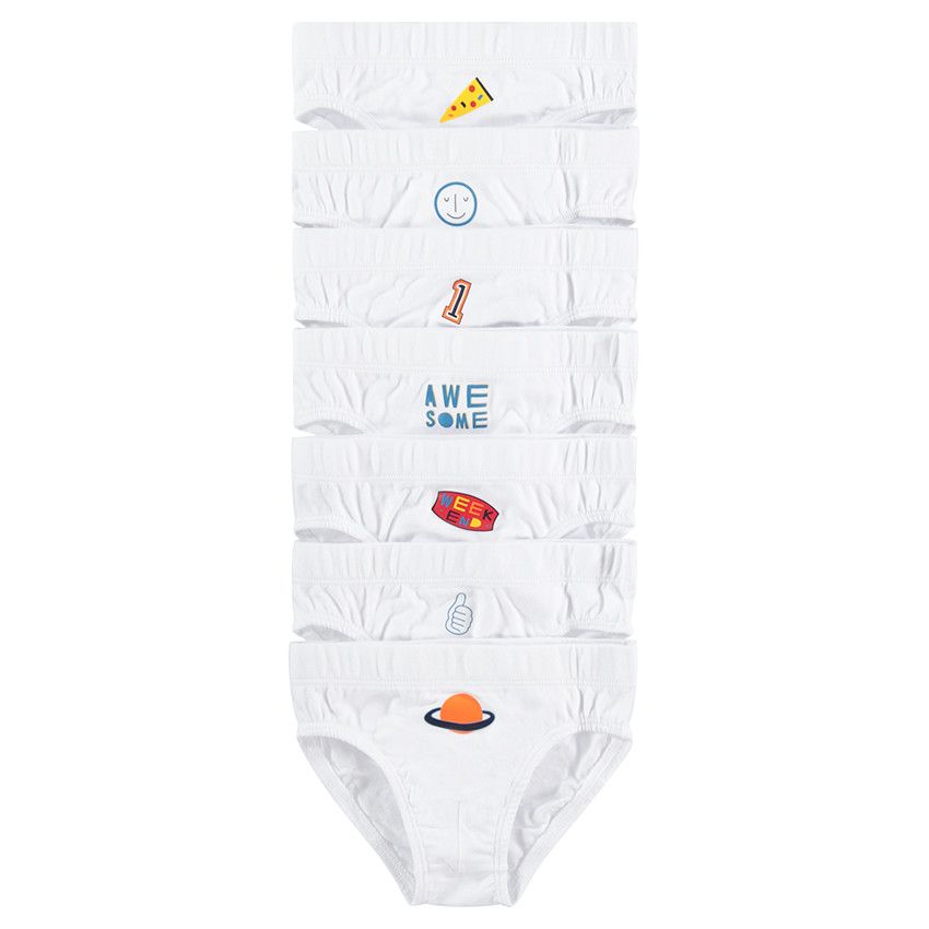 Lot de 7 slips en coton avec motif fantaisie printé - Blanc