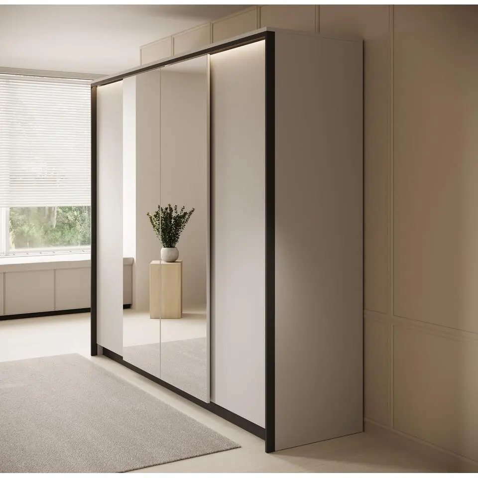 Meubella - Kledingkast Genesis - Grijs - 250 cm - Met spiegel