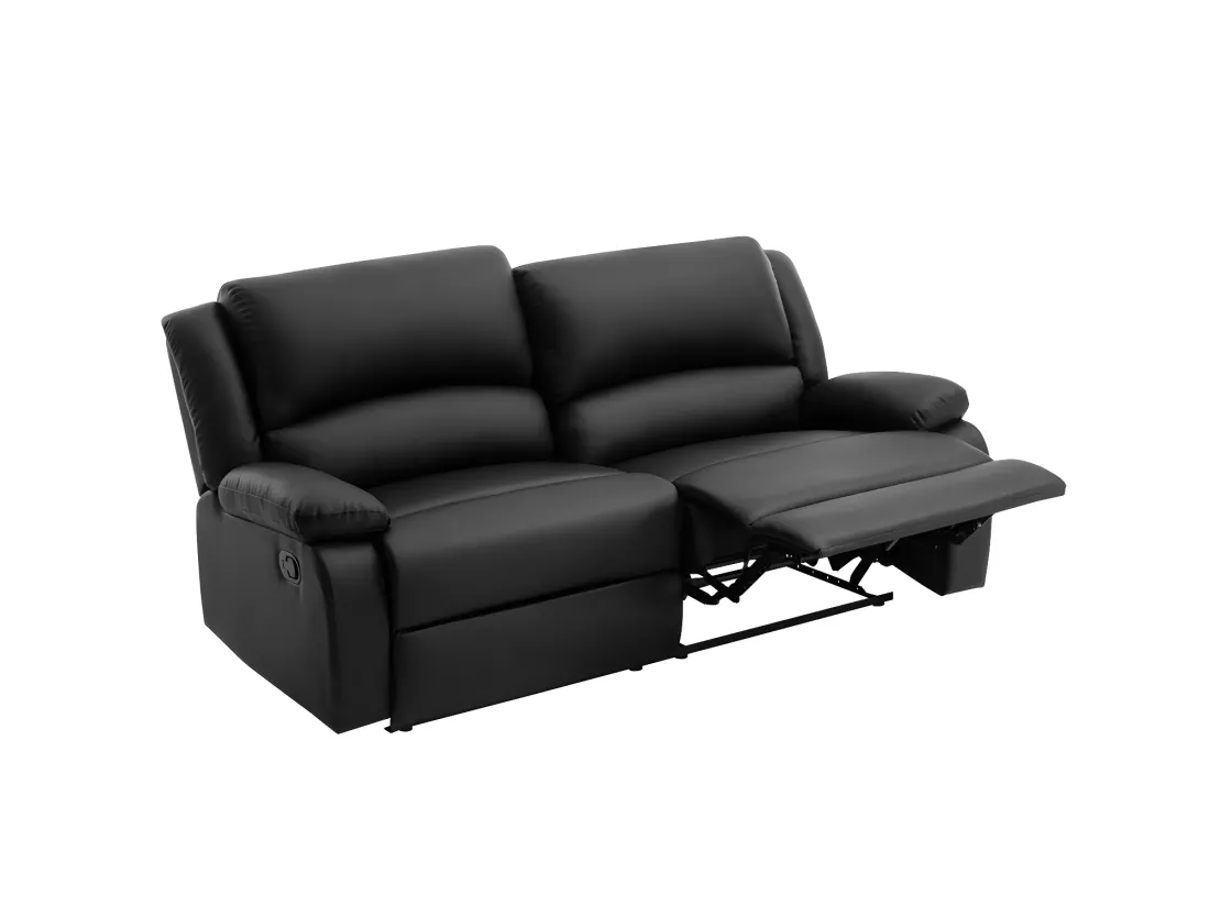 Canapé relax manuel 3 places avec 2 assises XXL Léo en simili - Noir - L193 x P93 x H96cm - Loungitude