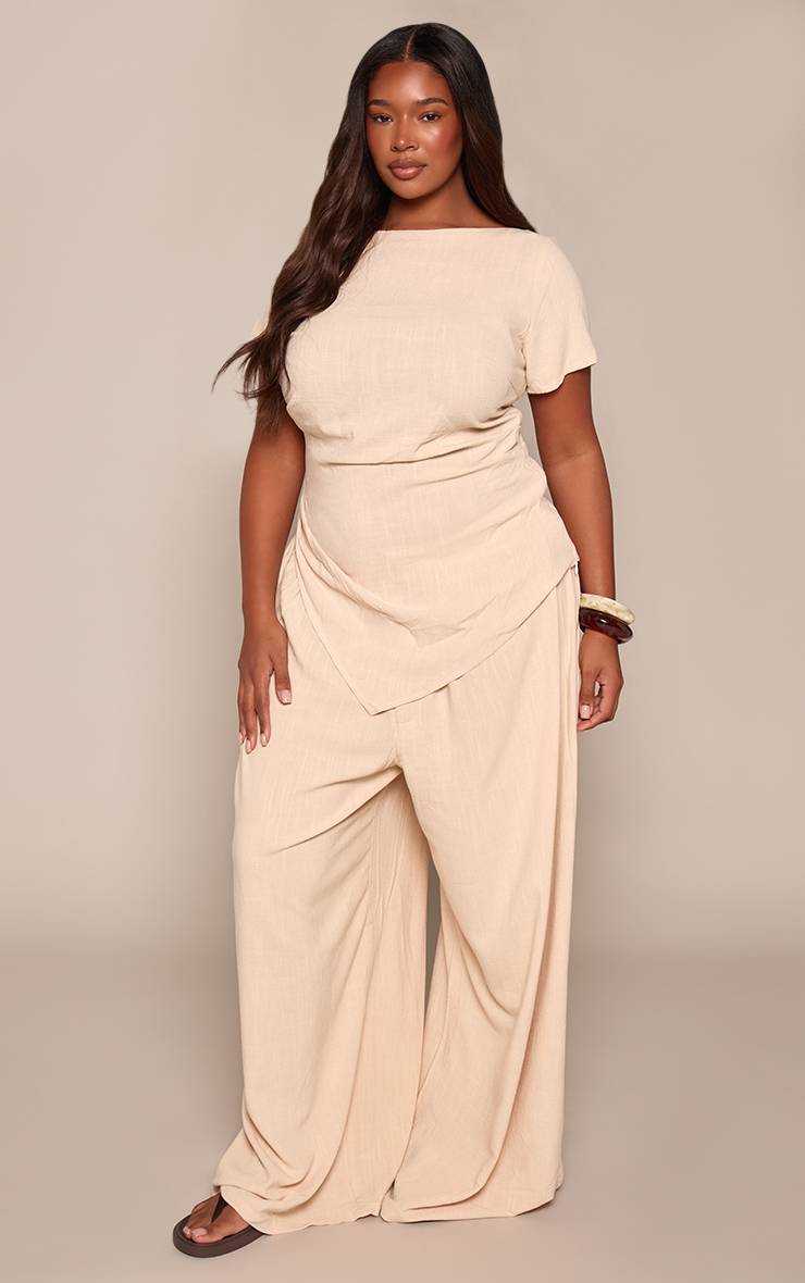 Gris Pierre Pantalon Droit Tissé Texturé Grande Taille Ensemble Coordonné