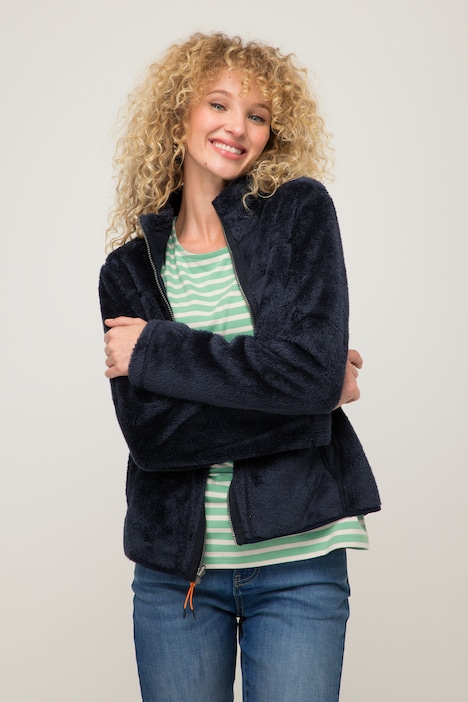 Wende-Jacke, Fleece- und Teddy-Seite, Stehkragen, Langarm