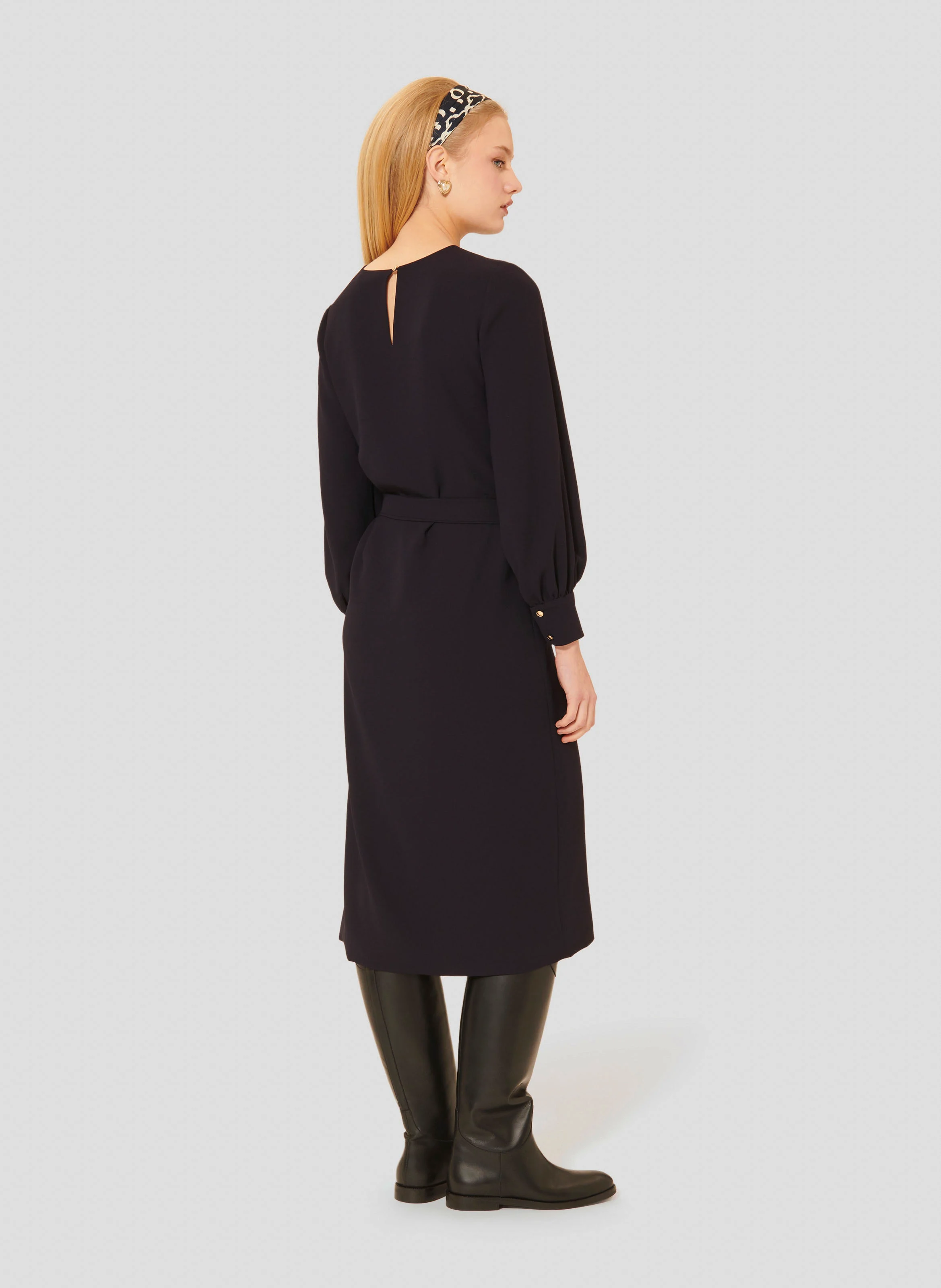 ROSSINI - Robe midi fluide ceinturée | Bleu