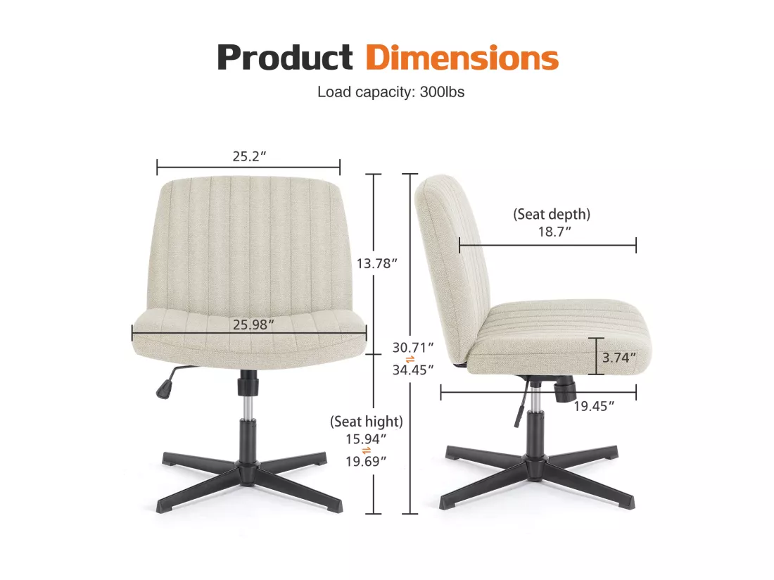 Chaise de bureau,Chaise à pieds croisés,Chaise de bureau sans bras et sans roulettes,tissu,Beige