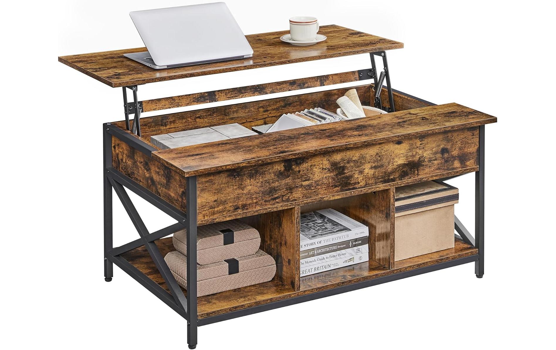 Couchtisch Industrial 100 x 48 cm/62 cm, Braun<br>Höhenverstellbarer Couchtisch